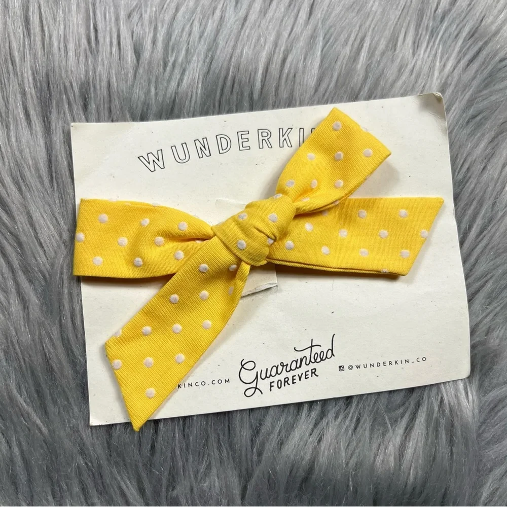 Wunderkin yellow Swiss dot bow clip